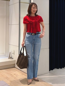 「NOLLEY’S Sophi（ノーリーズソフィ）のノースリーブハイネック＋ポンチョセット（ニット/セーター、レッド系）」を使った、nol ikeoさん（レディース・160cm）の夏コーディネート