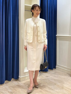 「オールホワイト」｜「アイテム（ノーカラージャケット）」を使った、nol ikeoさん（レディース・160cm）の秋コーディネート