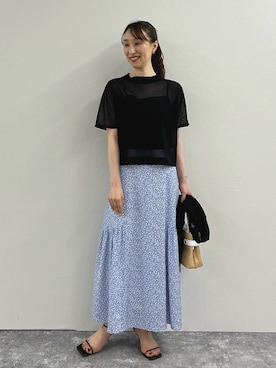 「フラワープリント」｜「アイテム（ニット/セーター）」を使った、nol ikeoさん（レディース・160cm）の夏コーディネート