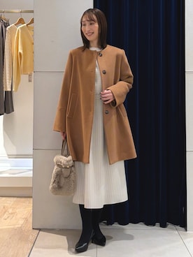「アイテム（ノーカラーコート）」を使った、nol ikeoさん（レディース・160cm）の冬コーディネート