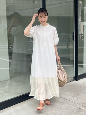 「オールホワイト」｜「アイテム（シャツワンピース）」を使った、nol ikeoさん（レディース・160cm）の春コーディネート