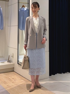 「grace grace （グラスグラス）のｇｇスクエアＧ型　Ｅ（ピアス（両耳用）、ゴールド系）」を使った、nol ikeoさん（レディース・160cm）の春コーディネート