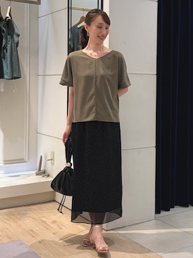 「NOLLEY’S（ノーリーズ）の【松葉(yuki_nol)別注】【grace grace/グラスグラス】スキップ淡水パールネックレス（ネックレス、ホワイト系）」を使った、nol ikeoさん（レディース・160cm）の夏コーディネート