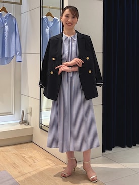 「NOLLEY’S（ノーリーズ）のNOLLEYSサテンスクエアキラドットシュシュ（シュシュ、ホワイト系）」を使った、nol ikeoさん（レディース・160cm）の春コーディネート