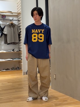 「FORK&SPOON（フォークアンドスプーン）のFORK&SPOON　撥水オーバーパンツ（その他パンツ、ベージュ系）」を使った、スズキさん（メンズ・165cm）の夏コーディネート