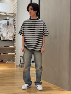 「URBAN RESEARCH DOORS（アーバンリサーチドアーズ）の『別注』adidas×DOORS　HANDBALL SPEZIAL（スニーカー、ホワイト系）」を使った、スズキさん（メンズ・165cm）の春コーディネート