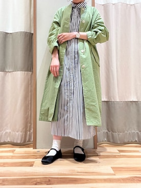「ストライプワンピース」｜「アイテム（その他アウター）」を使った、k o iさん（レディース・157cm）の春コーディネート