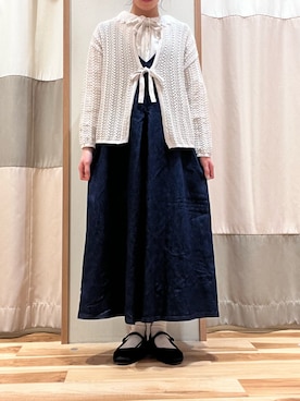 「Samansa Mos2 blue」｜「アイテム（ジャンパースカート）」を使った、k o iさん（レディース・157cm）の春コーディネート