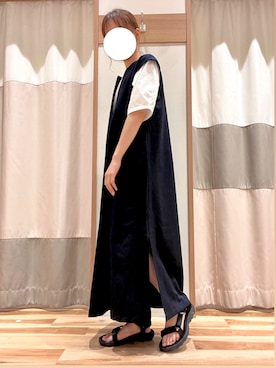 「Samansa Mos2 blue」｜「アイテム（ジャンパースカート）」を使った、k o iさん（レディース・157cm）の夏コーディネート