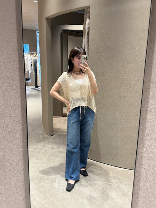 【2サイズ展開】透かし編みVネックニットベスト