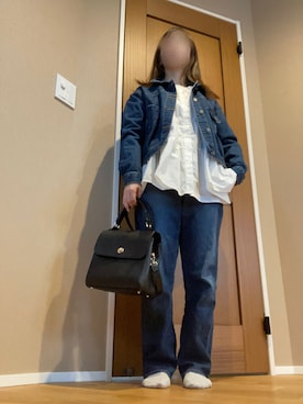 「UNIQLO（ユニクロ）のハイライズスキニーアンクルジーンズ（ビューティーコンプレッション・丈標準68cm）（デニムパンツ、ブルー系）」を使った、boochanさん（レディース・150cm）の春コーディネート