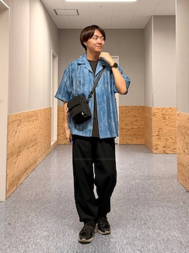 「BAYFLOW（ベイフロー）の【BLACK BAG COLLECTION】ミニポケットショルダーバッグ（ショルダーバッグ、ブラック系）」を使った、j3t0u0さん（メンズ・174cm）の夏コーディネート