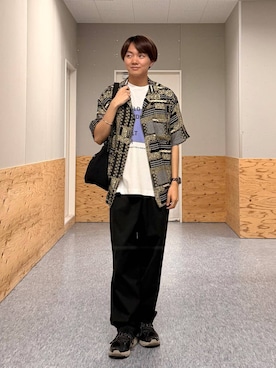 「BAYFLOW（ベイフロー）のロープキリカエムーンショルダーバッグ（ショルダーバッグ、ブラック系）」を使った、j3t0u0さん（メンズ・174cm）の夏コーディネート