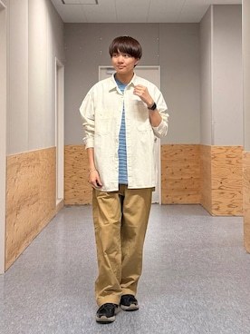 「BAYFLOW（ベイフロー）のBrightdaysシャツ（シャツ/ブラウス、ホワイト系）」を使った、j3t0u0さん（メンズ・174cm）の春コーディネート