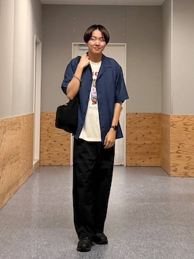 「BAYFLOW（ベイフロー）のロープキリカエムーンショルダーバッグ（ショルダーバッグ、ブラック系）」を使った、j3t0u0さん（メンズ・174cm）の夏コーディネート