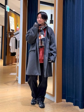 「アイテム（ストール/ショール）」を使った、j3t0u0さん（メンズ・174cm）の冬コーディネート