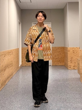 「BAYFLOW（ベイフロー）の7ポケットヘルメットバッグ（ショルダーバッグ、グリーン系）」を使った、j3t0u0さん（メンズ・174cm）の夏コーディネート