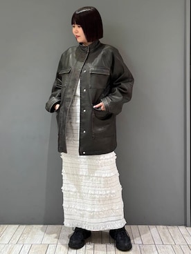 「KBF（ケイビーエフ）のウォッシュドサファリジャケット（その他アウター）」を使った、nagisaさん（レディース・154cm）の冬コーディネート