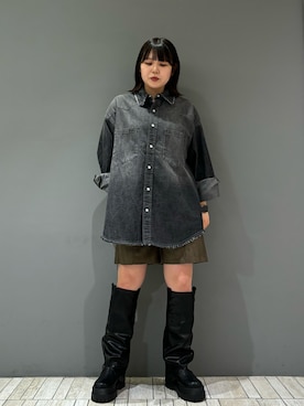 「KBF（ケイビーエフ）のカバーデザインロングブーツ（ブーツ）」を使った、nagisaさん（レディース・153cm）の秋コーディネート