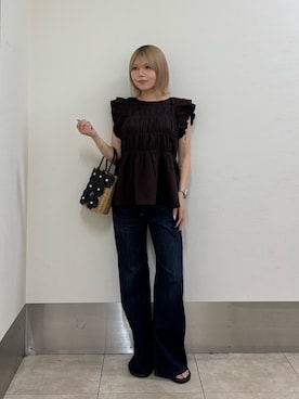 「SMELLY（スメリー）のステンレスブラックドットチェーンネックレス（ネックレス、ゴールド系）」を使った、nagisaさん（レディース・154cm）の夏コーディネート