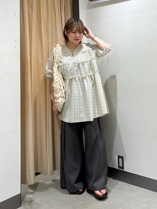 KBF ショルダーバッグ バッグ チェックリボンギャザーBAG
