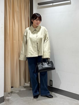 「KBF（ケイビーエフ）のステンカラーマントコート（ステンカラーコート、グレー系）」を使った、nagisaさん（レディース・154cm）の春コーディネート