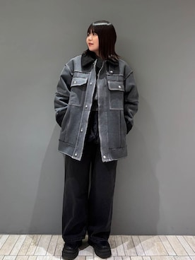 「KBF（ケイビーエフ）のオーバーサイズボアジャケット（その他アウター）」を使った、nagisaさん（レディース・154cm）の冬コーディネート