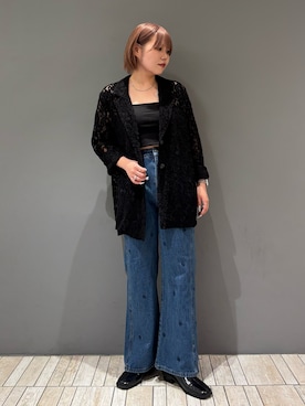 「KBF（ケイビーエフ）のモールレーステーラードジャケット（テーラードジャケット）」を使った、nagisaさん（レディース・154cm）の夏コーディネート