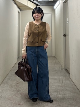 「KBF（ケイビーエフ）のフロッキーウェーブカットソー（Tシャツ/カットソー）」を使った、nagisaさん（レディース・154cm）の秋コーディネート