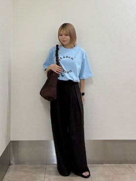 「Collaboration URBAN RESEARCH（コラボレーションアーバンリサーチ）のCgnature T-SHIRTS（Tシャツ/カットソー、ブルー系）」を使った、nagisaさん（レディース・154cm）の夏コーディネート