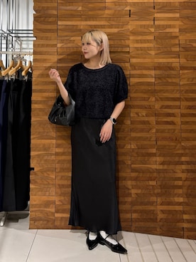 「SMELLY（スメリー）のステンレスプチビジューネックレス（ネックレス、シルバー系）」を使った、nagisaさん（レディース・154cm）の秋コーディネート