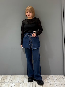 「ミニスカート」｜「アイテム（Tシャツ/カットソー、ブラック系）」を使った、nagisaさん（レディース・154cm）の夏コーディネート