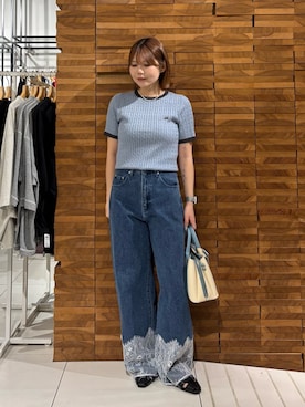 「SENSE OF PLACE by URBAN RESEARCH（センスオブプレイスバイアーバンリサーチ）の『洗濯可』バイカラーケーブルセーター（ニット/セーター、ブルー系）」を使った、nagisaさん（レディース・154cm）の夏コーディネート