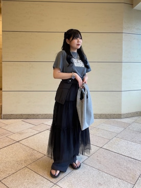 「KBF（ケイビーエフ）のポケットベルトSETチュールスカート（スカート）」を使った、nagisaさん（レディース・153cm）の夏コーディネート