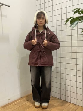 「アイテム（ダウンジャケット/コート、レッド系）」を使った、Nanaさん（レディース・155cm）の冬コーディネート