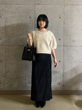 「SENSE OF PLACE by URBAN RESEARCH(センスオブプレイスバイアーバンリサーチ)の『洗濯可』フサフサハーフスリーブニット(ニット/セーター、ホワイト系)」を使った、Nanaさんの夏コーディネート