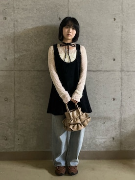 「SENSE OF PLACE by URBAN RESEARCH(センスオブプレイスバイアーバンリサーチ)のシアーレースカットトップ(Tシャツ/カットソー、ホワイト系)」を使った、Nanaさんの夏コーディネート