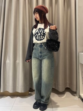 「SMELLY（スメリー）のシャギービーニー（ニットキャップ/ビーニー）」を使った、Nanaさん（レディース・155cm）の秋コーディネート