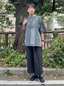 「ジェンダーレス」｜「アイテム（パンツ）」を使った、namikiさん（レディース・166cm）の夏コーディネート