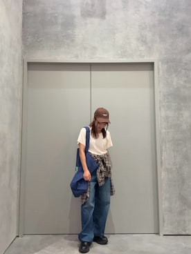 「CIAOPANIC TYPY（チャオパニックティピー）の【UNISEX】モール混長袖チェックシャツ（シャツ/ブラウス）」を使った、yuu さん（レディース・147cm）の秋コーディネート