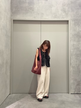 「CIAOPANIC TYPY（チャオパニックティピー）のリボンフリンジZIPベスト（ベスト）」を使った、yuu さん（レディース・147cm）の夏コーディネート