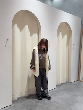 「アイテム（スラックス）」を使った、yuu さん（レディース・147cm）の冬コーディネート