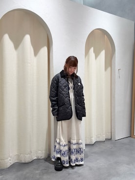 「GEVACO（ゲバコ）の【軽量/洗える】【GEVACO】キルトミドルコート（ブルゾン）」を使った、yuu さん（レディース・147cm）の秋コーディネート