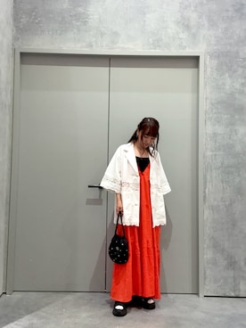 「アイテム（ワンピース/ドレス、レッド系）」を使った、yuu さん（レディース・147cm）の夏コーディネート