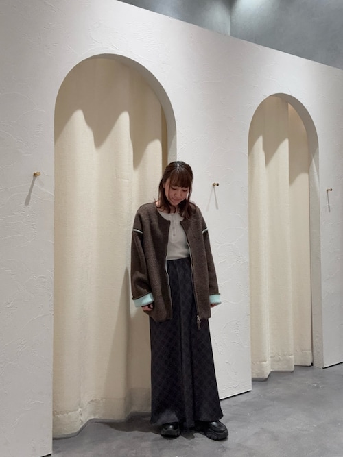 【軽アウターとしても◎/ふわもち】ダブルジップ配色ヤクライクニットジャケット