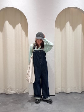「WILLOW（ウィロー）の≪新色登場≫【WILLOW】デニムサロペット（サロペット/オーバーオール、ブルー系）」を使った、yuu さん（レディース・148cm）の春コーディネート
