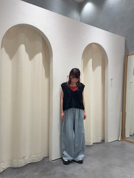 「アイテム（タンクトップ、レッド系）」を使った、yuu さん（レディース・147cm）の春コーディネート