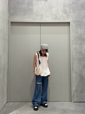 「アイテム（タンクトップ）」を使った、yuu さん（レディース・147cm）の夏コーディネート