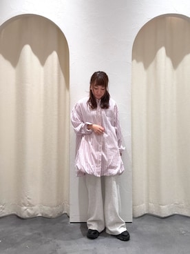 「CIAOPANIC TYPY（チャオパニックティピー）の【羽織としても◎】アソート柄裾バルーンチュニックブラウス（シャツ/ブラウス、ピンク系）」を使った、yuu さん（レディース・148cm）の春コーディネート