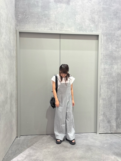 【タンク付き】ムジ見えチェックサッカーサロペット